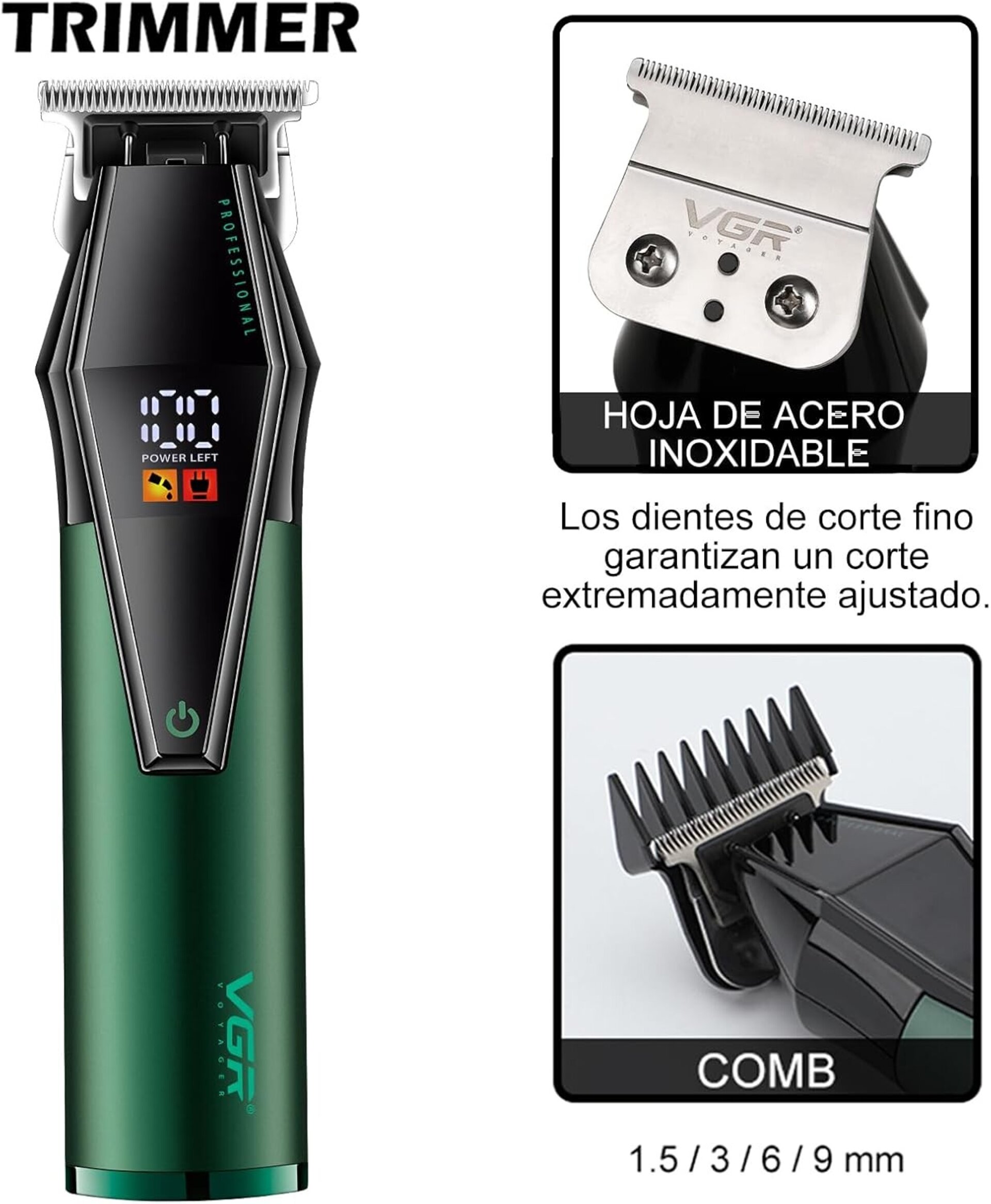 VGR Cortapelos profesional para hombres.con cable inalámbrico - 4