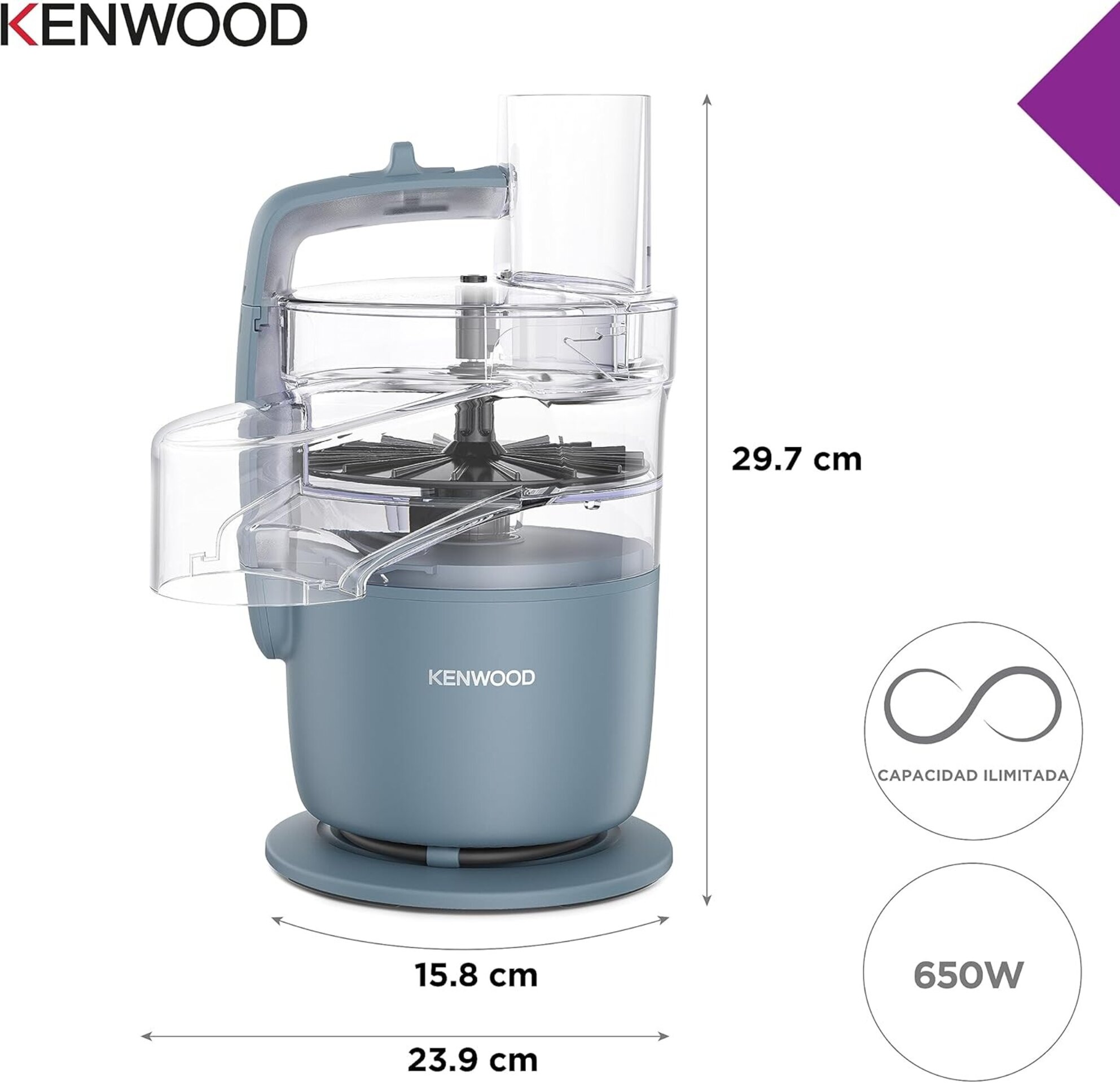 Kenwood, MultiPro Go FDP22.130GY, Procesador de Alimentos, para Picar, Cortar - 4