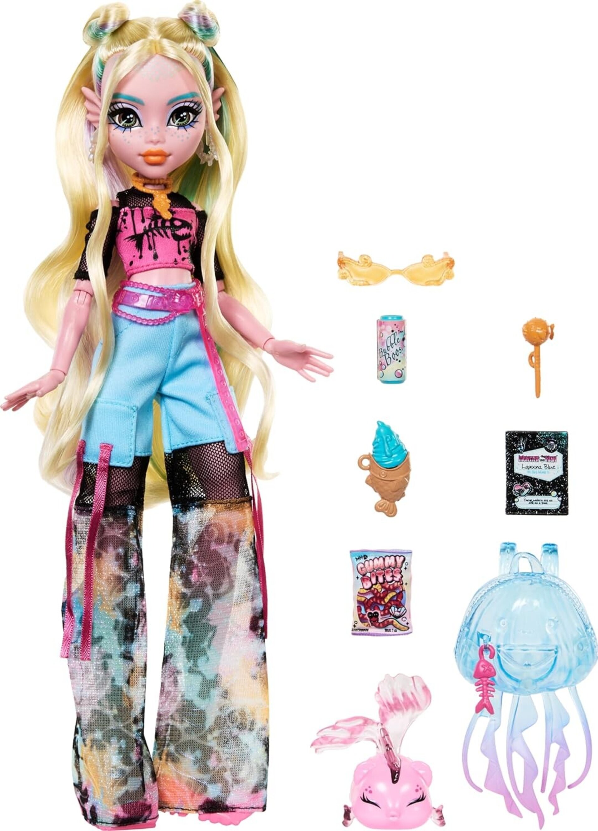 Monster High Lagoona Blue, Muñeca monstruita Marina con Camiseta de Malla y Pant - 2