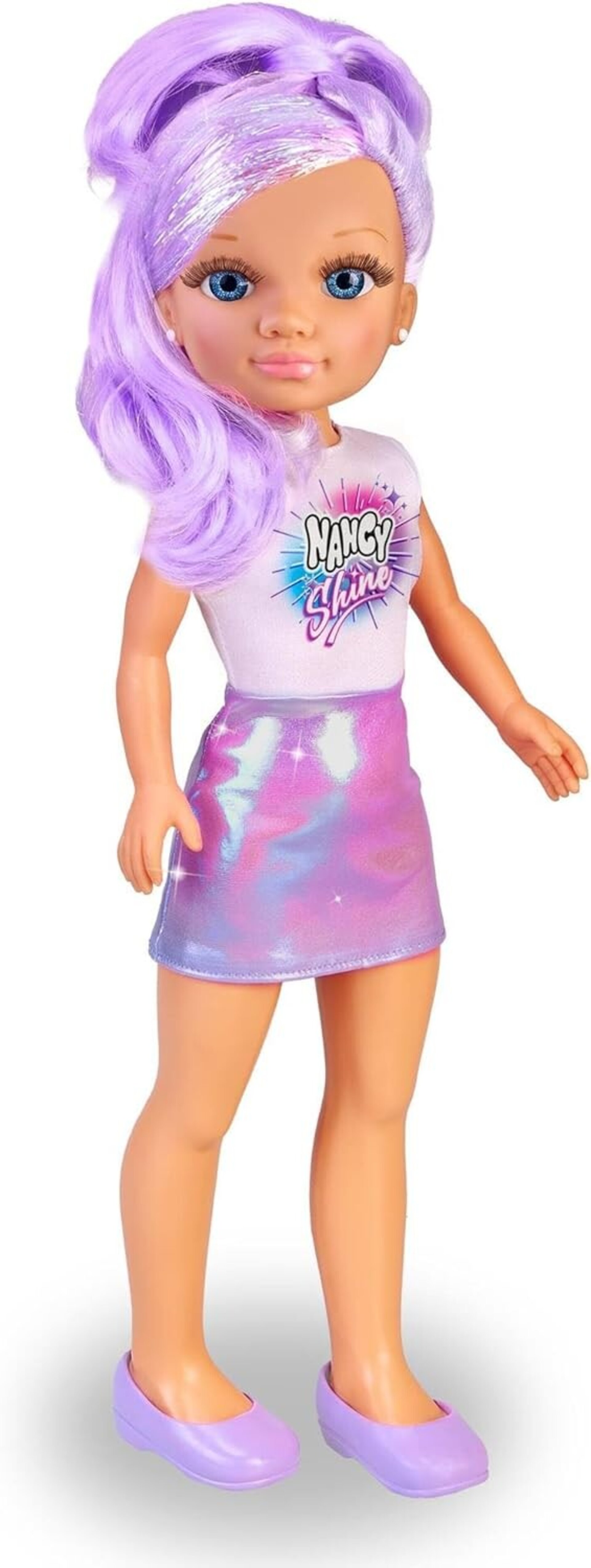 Nancy Shine - Purple, Muñeca con el Pelo Largo con Mechones Metalizados de Color - 6