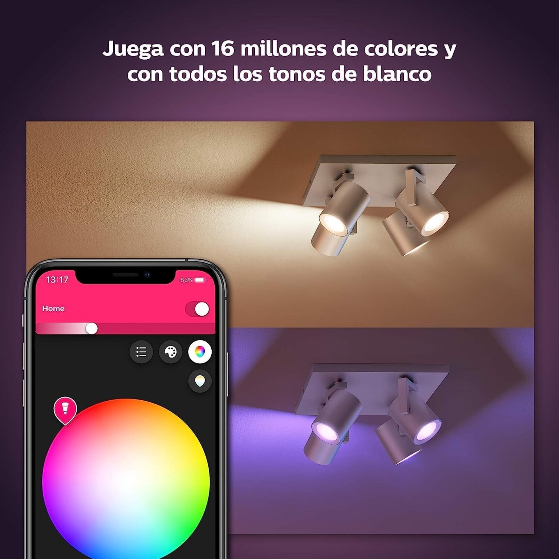 Philips Hue - Lámpara LED inteligente Argenta, 5.7W-350 lúmens - 6