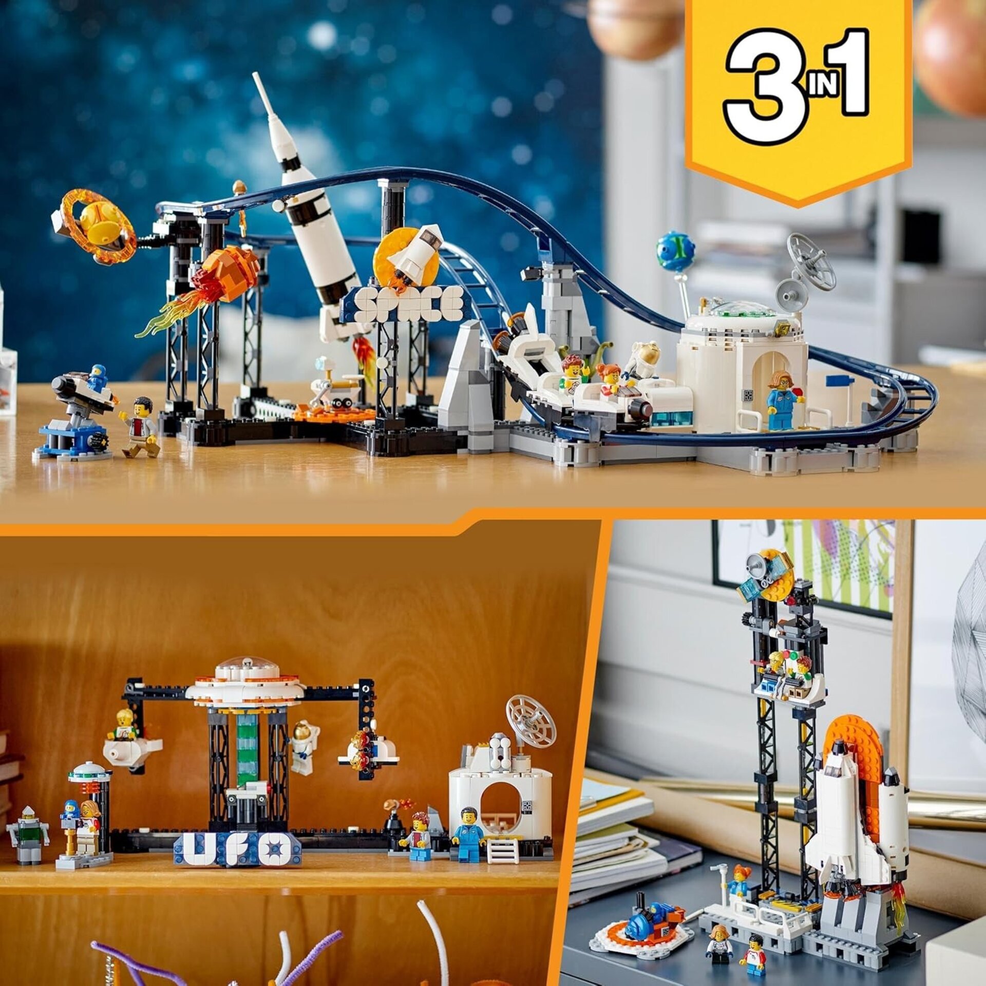 Lego 31142 Creator 3en1 Montaña Rusa Espacial, Torre de Caída Libre o Tiovivo, M - 7