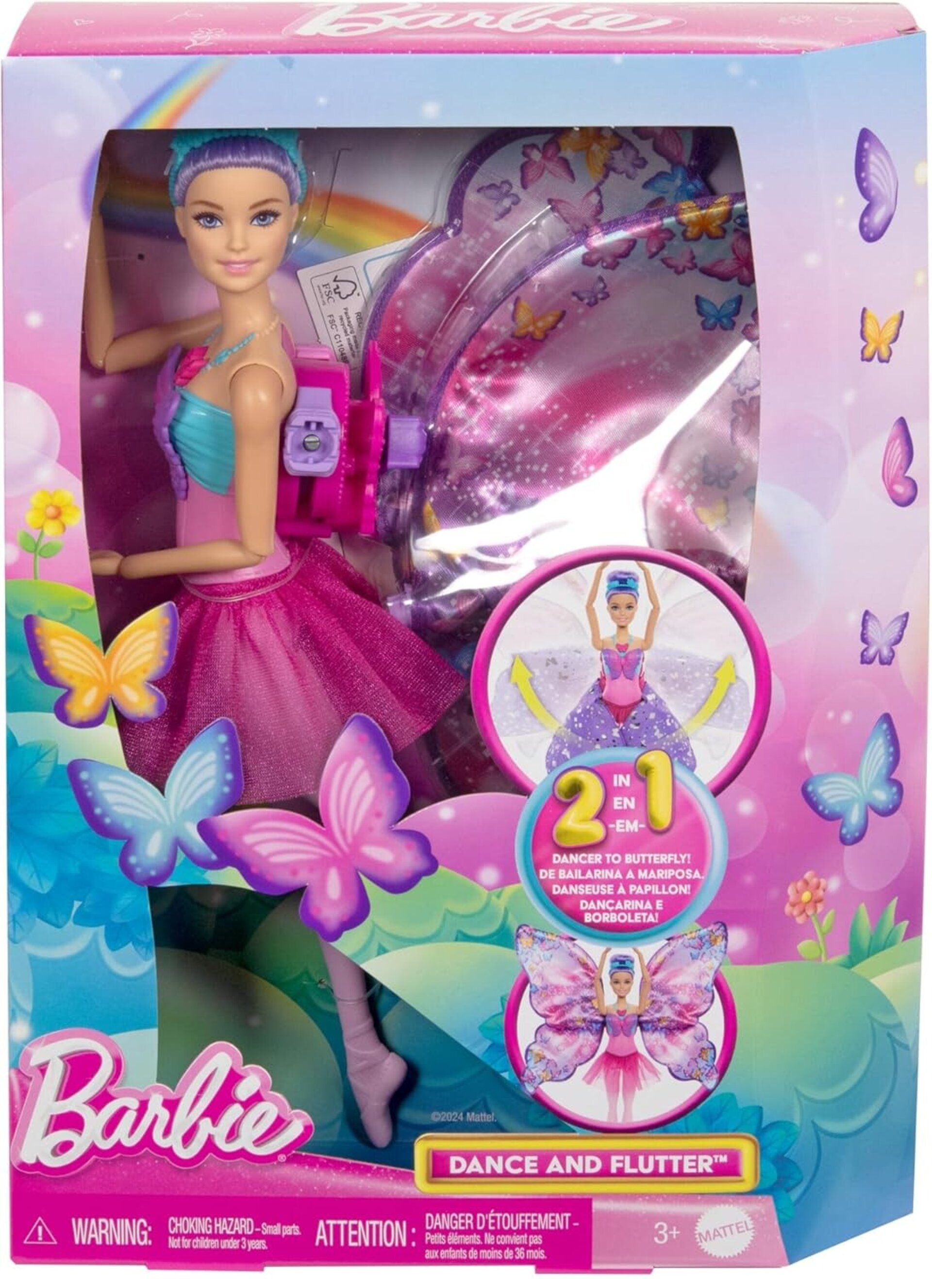 Barbie Muñeca Bailarina Dance and Flutter 2 en 1 con corpiño de Mariposa, - 6