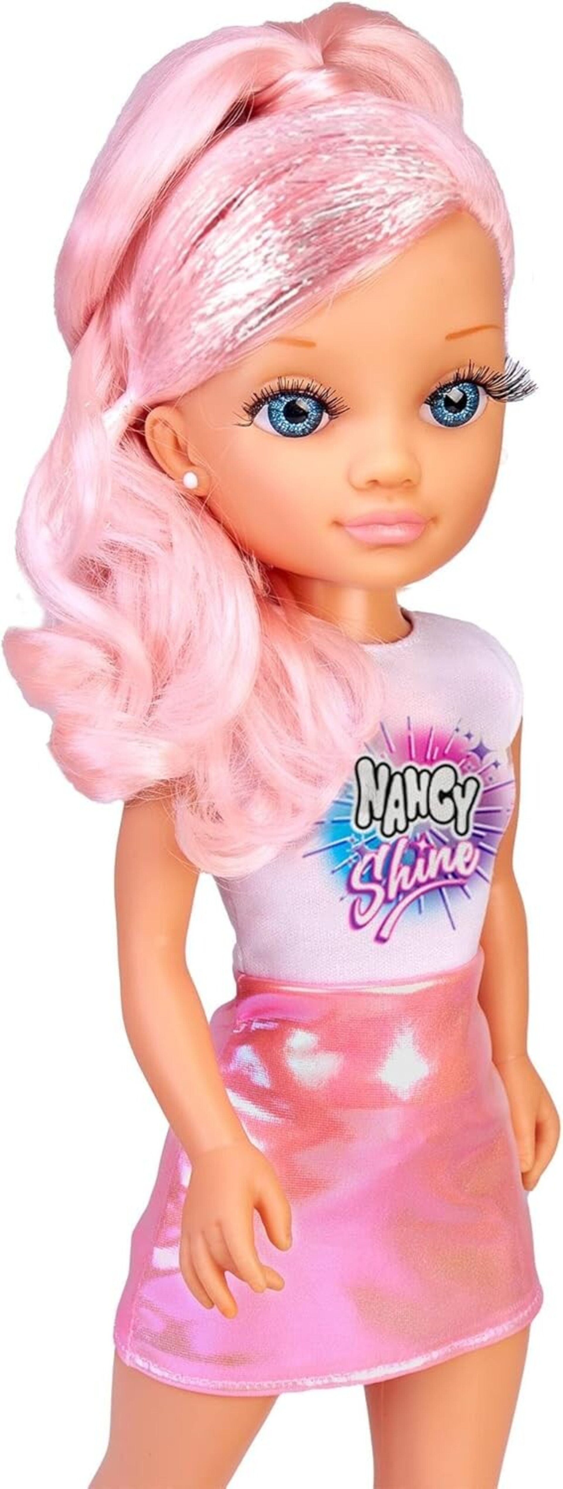 Nancy Shine - Pink, Muñeca con el Pelo Largo con Mechones Metalizados de Color R - 2