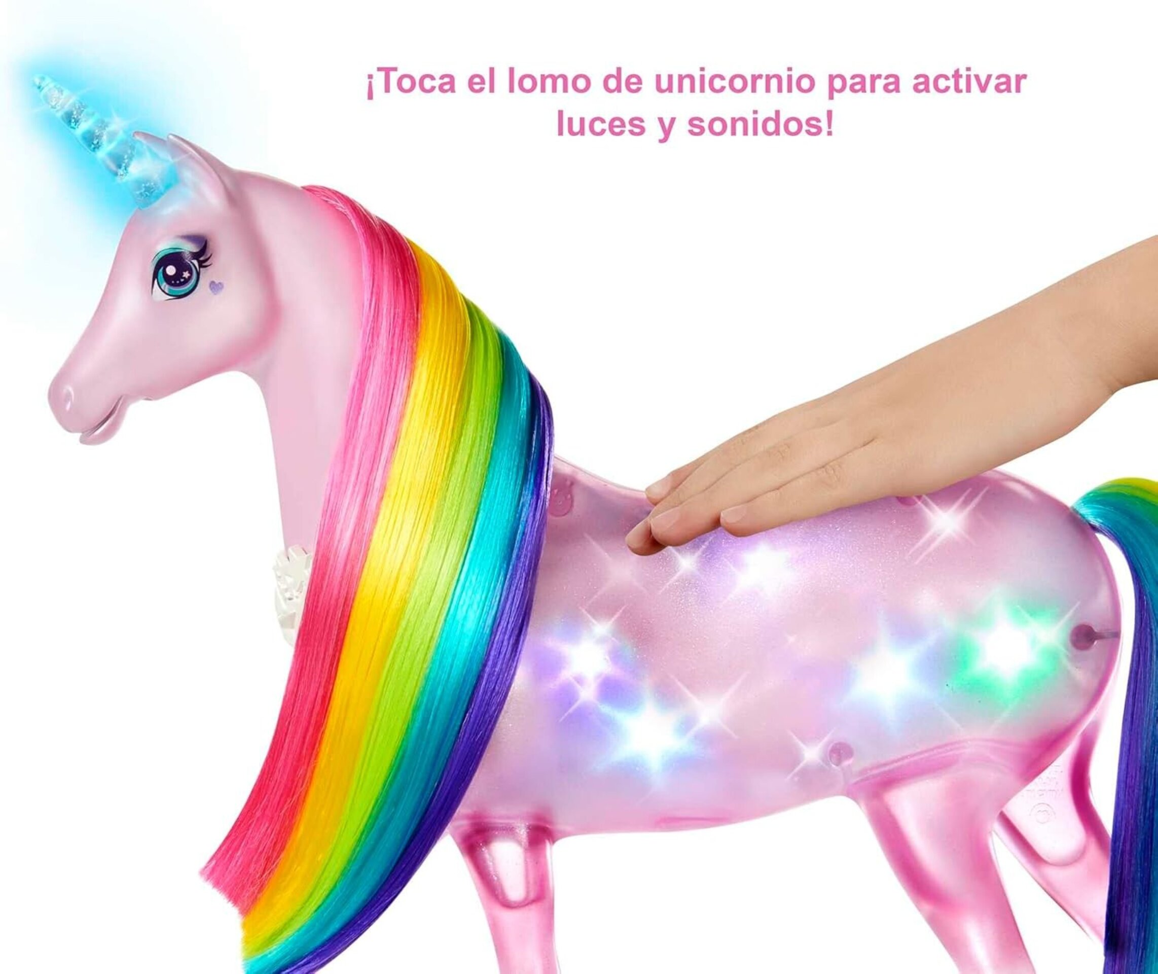 Barbie - Dreamptopia Muñeca con pelo rosa y su unicornio luces mágicas - 6