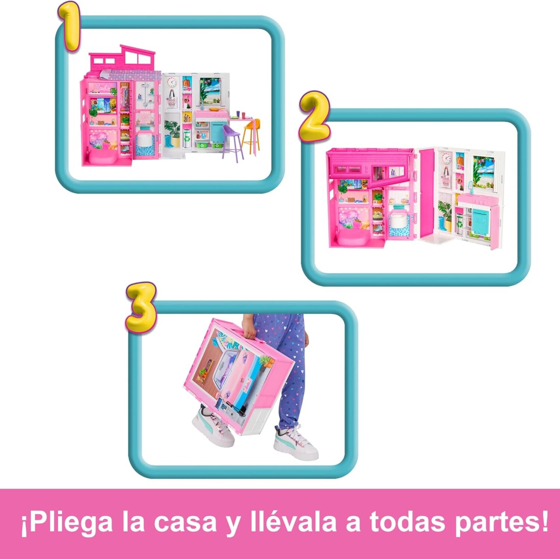 Barbie Apartamento 4 estancias Casa de muñecas Plegable con Muebles y Accesorios - 3