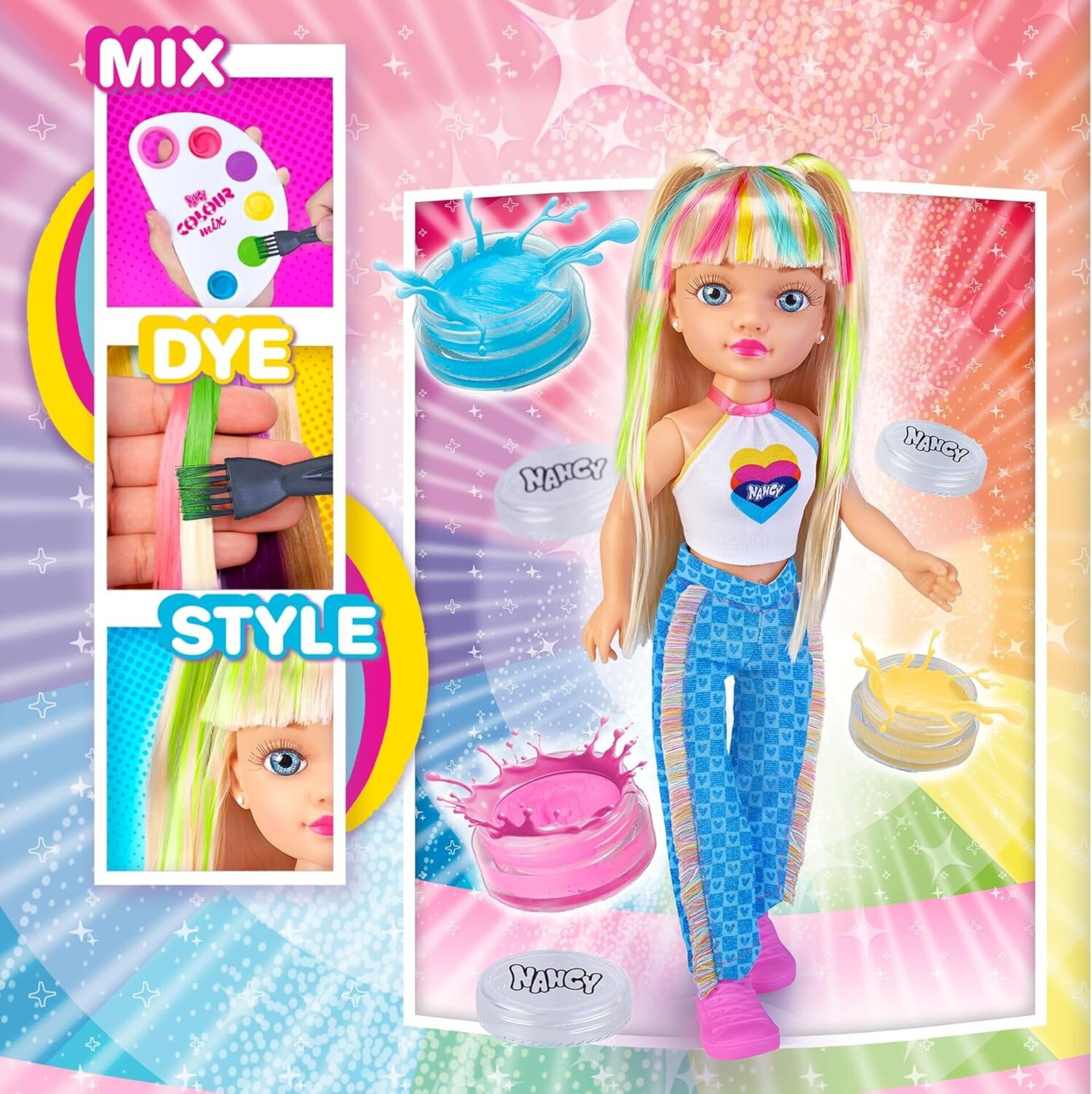 Nancy Colour Mix, Muñeca Fashion Que Incluye un Kit de 3 Acuarelas, CREA Añade - 3