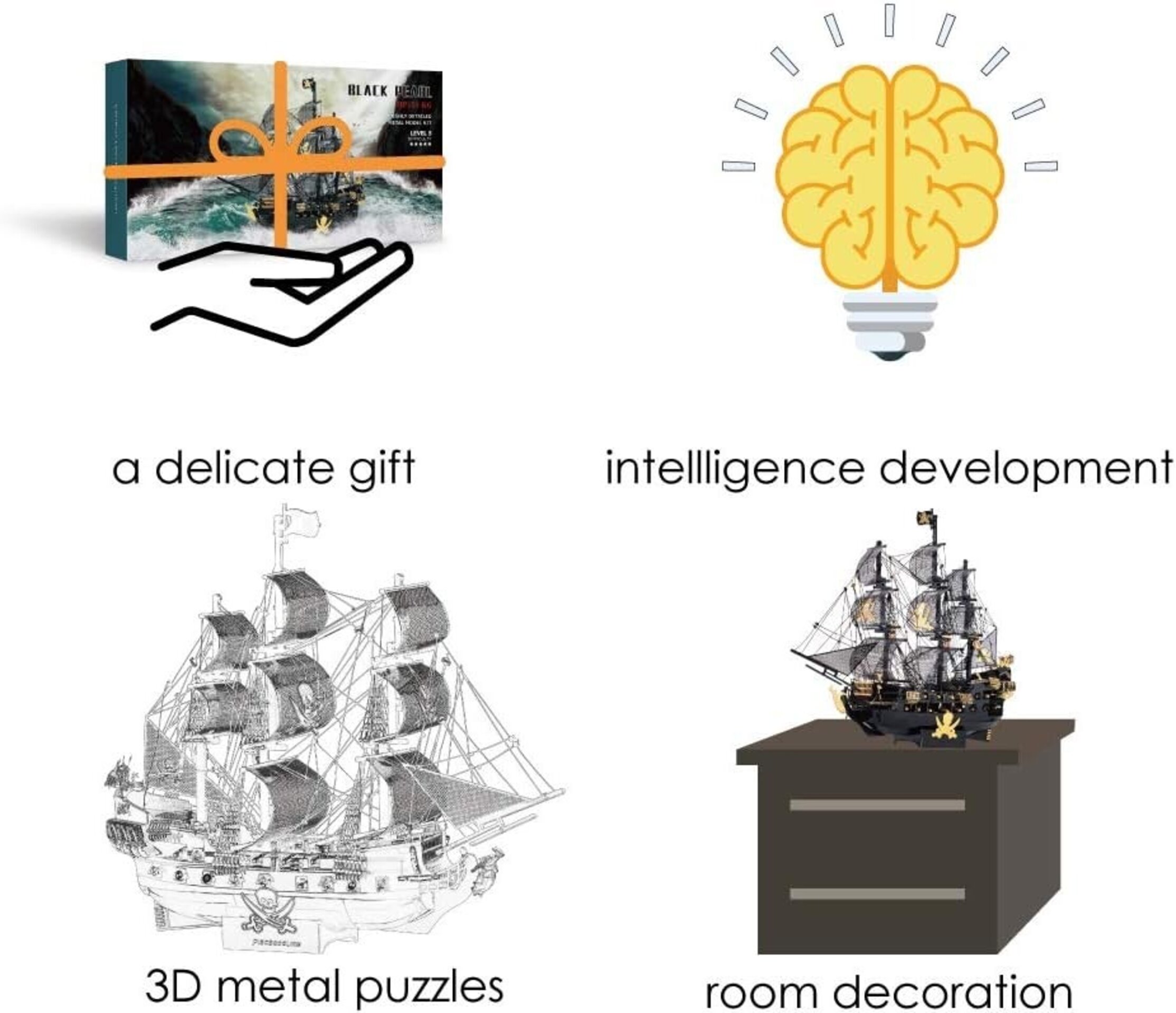 Piececool Puzzle 3D Metal Maqueta, Perla Negra Barco Pirata - 6