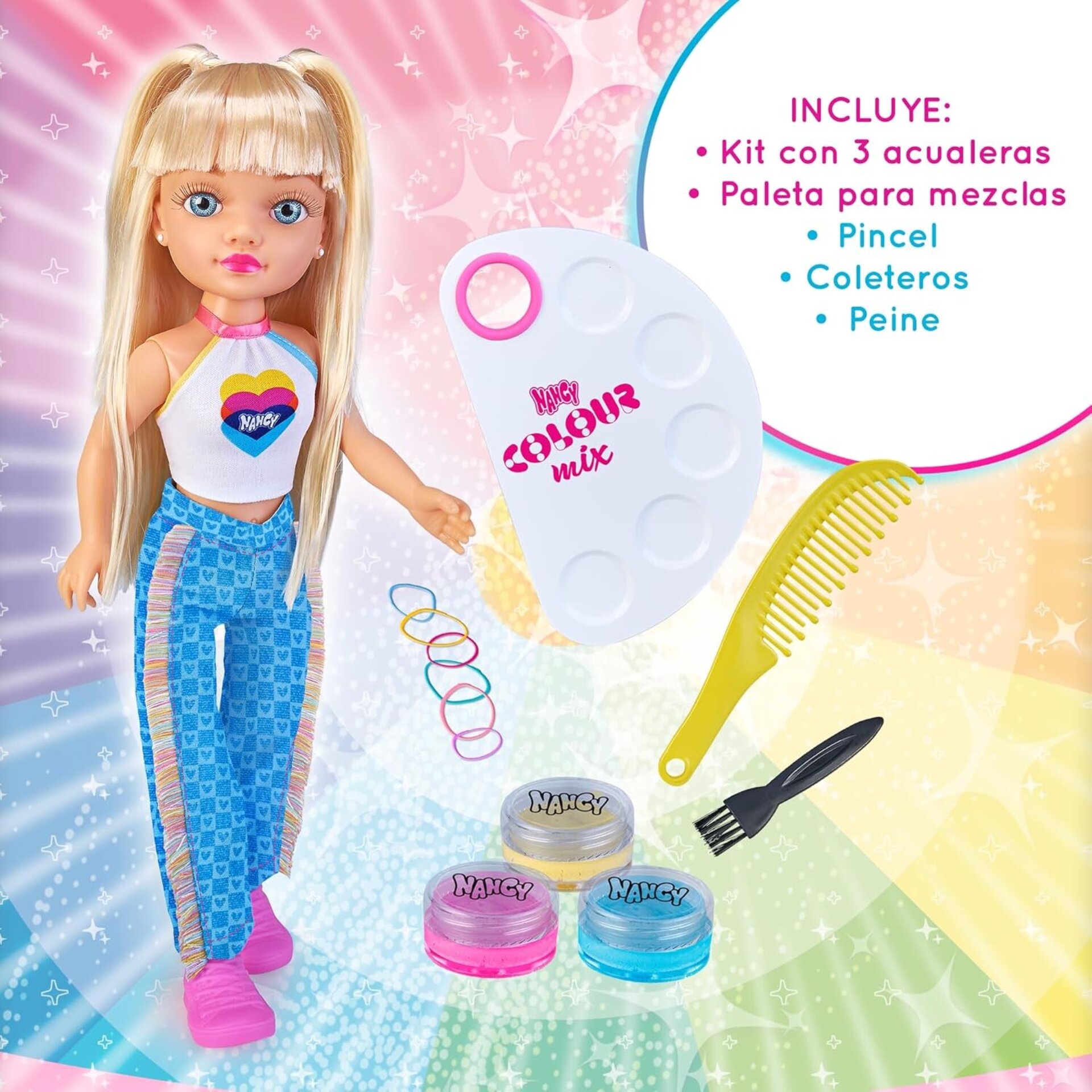Nancy Colour Mix, Muñeca Fashion Que Incluye un Kit de 3 Acuarelas, CREA Añade - 4