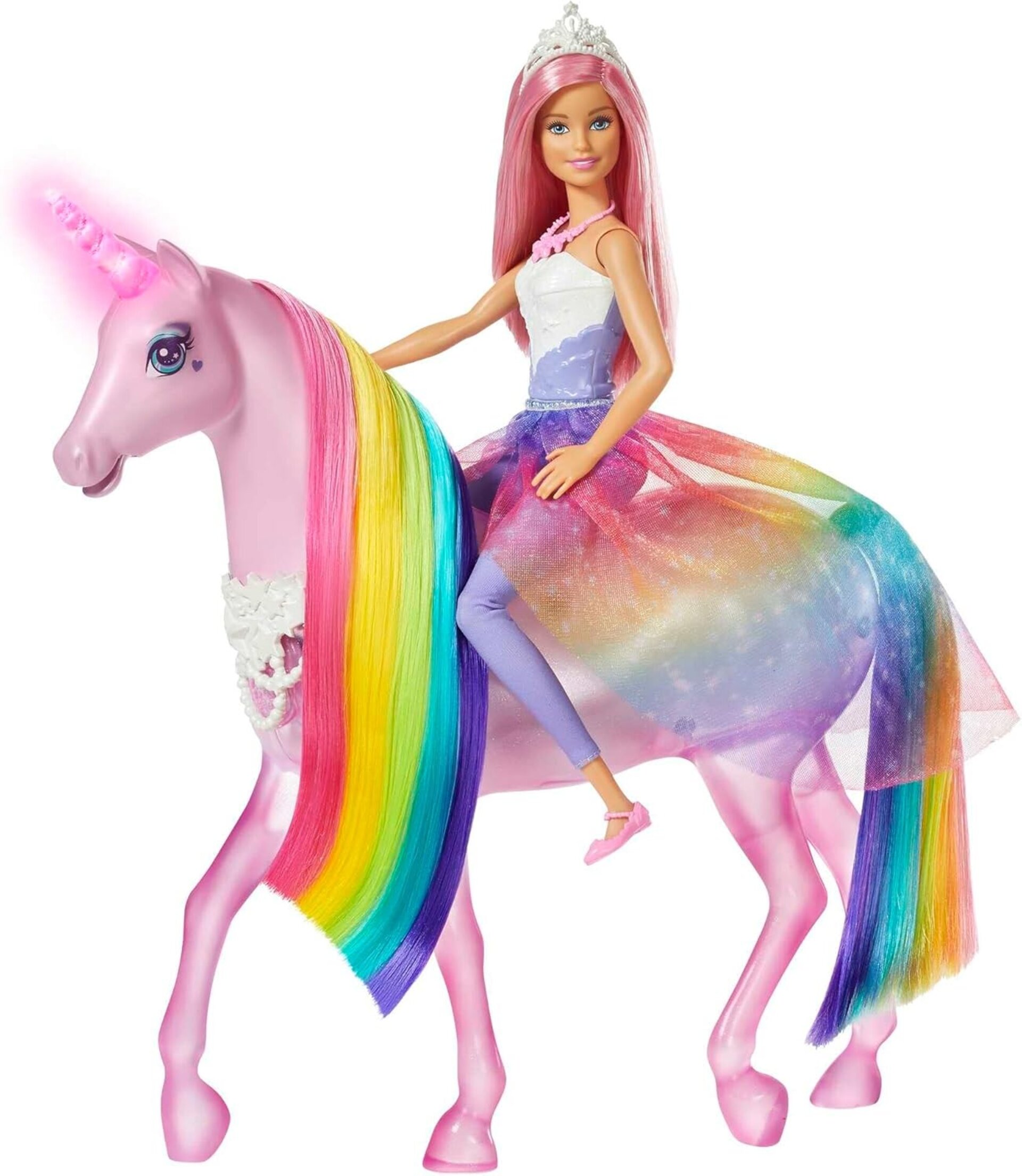 Barbie - Dreamptopia Muñeca con pelo rosa y su unicornio luces mágicas - 7