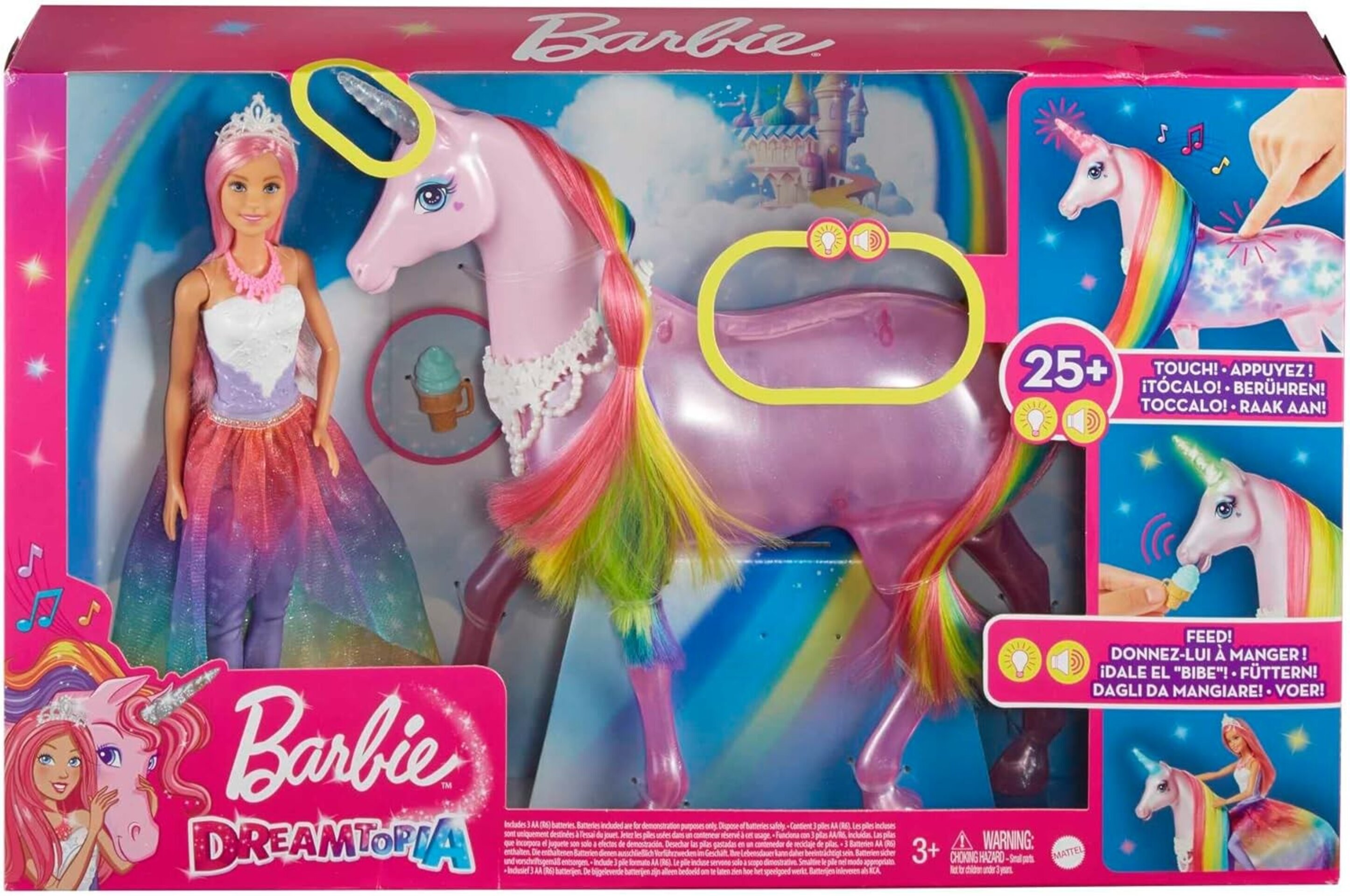 Barbie - Dreamptopia Muñeca con pelo rosa y su unicornio luces mágicas - 3