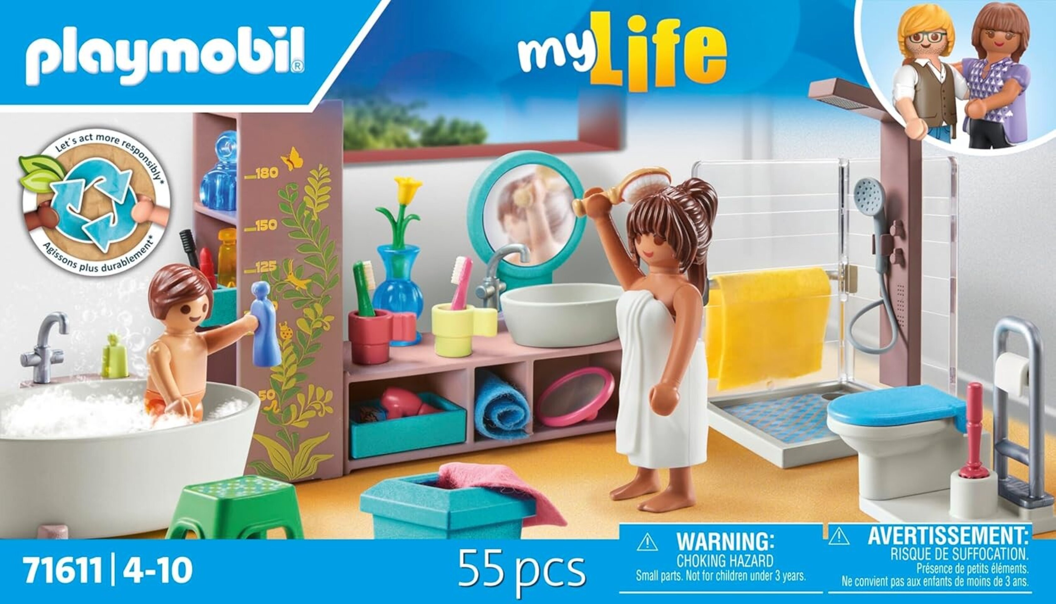 PLAYMOBIL myLife 71611 Baño, Incluye Dos Figuras y numerosos Accesorios, Hechos - 3