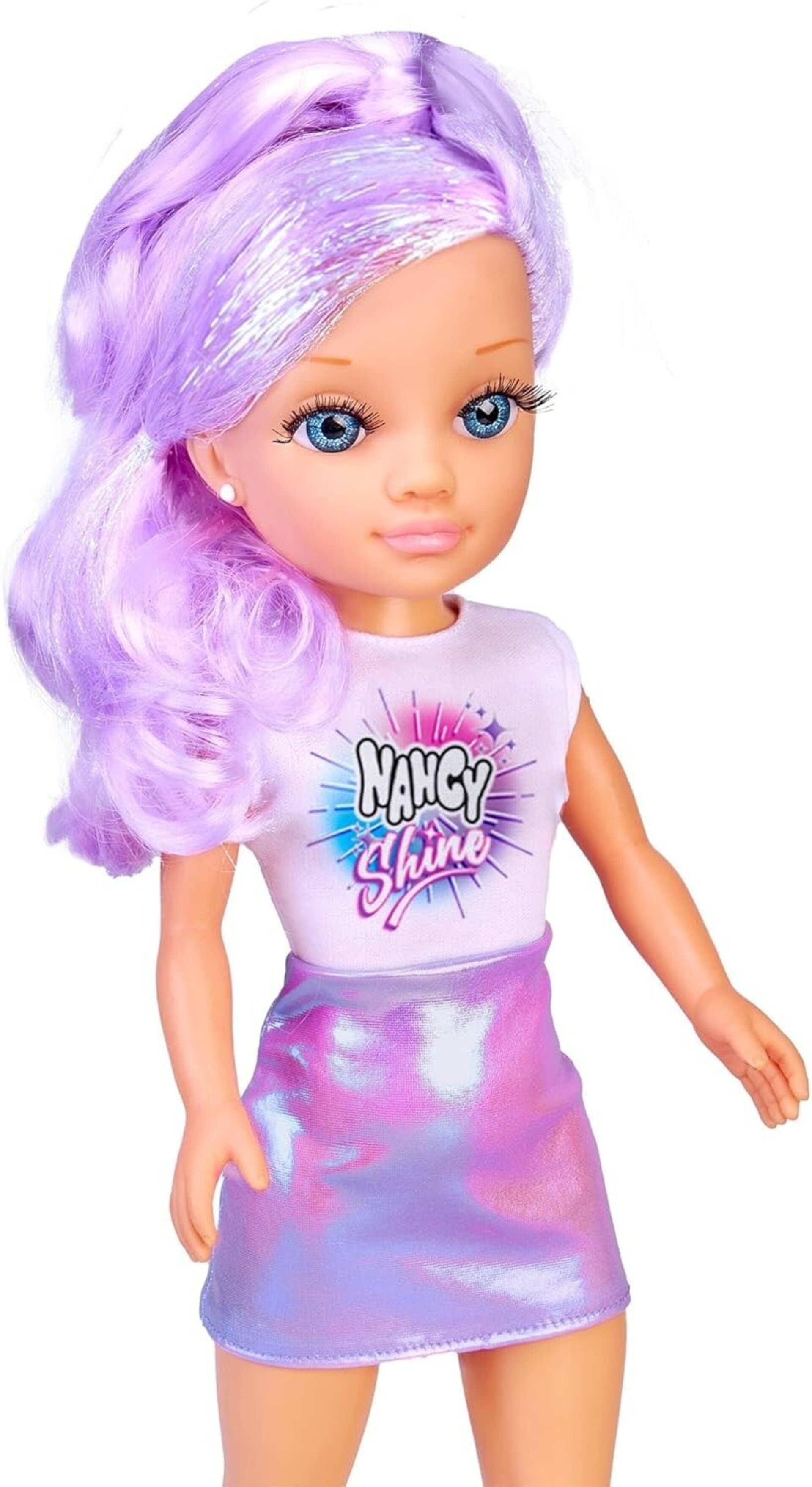 Nancy Shine - Purple, Muñeca con el Pelo Largo con Mechones Metalizados de Color - 3