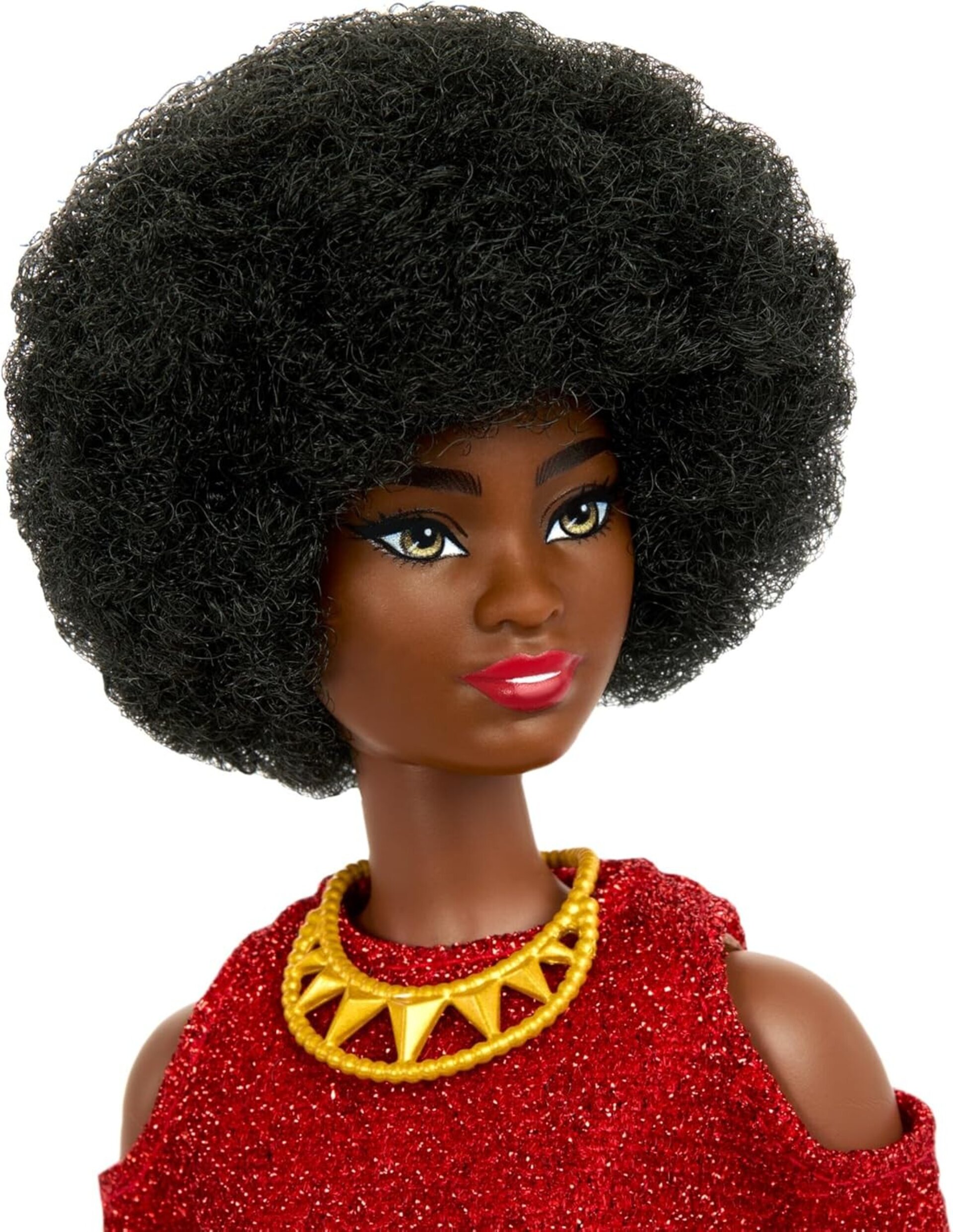 Barbie Fashionistas N.221, Muñeca con pelo negro rizado al natural, vestido rojo - 3