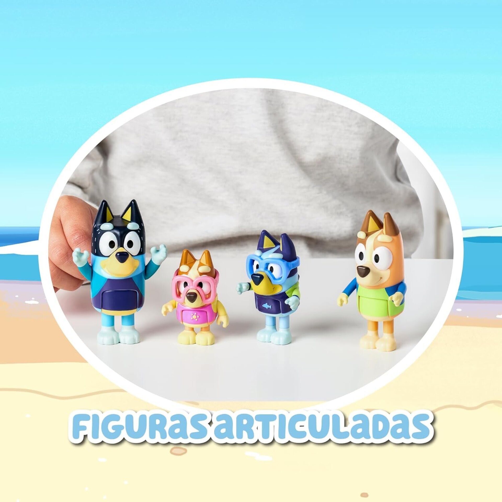 Bluey - Pack 4 Figuras Playa, Figuras articuladas Familia preparados para IR a l - 8