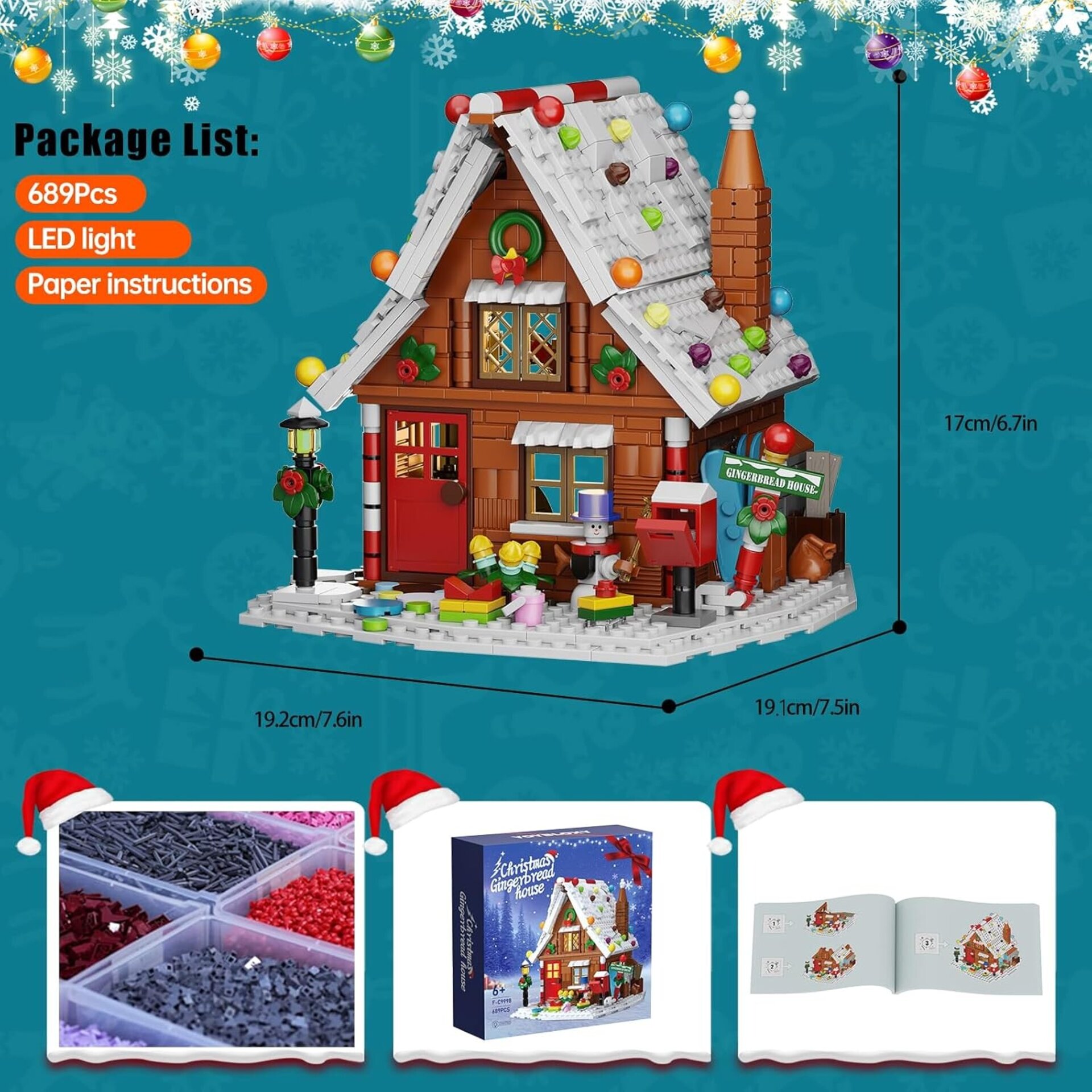 Millionspring Gingerbread House Kit de construcción con Luces LED, Juguetes crea - 9