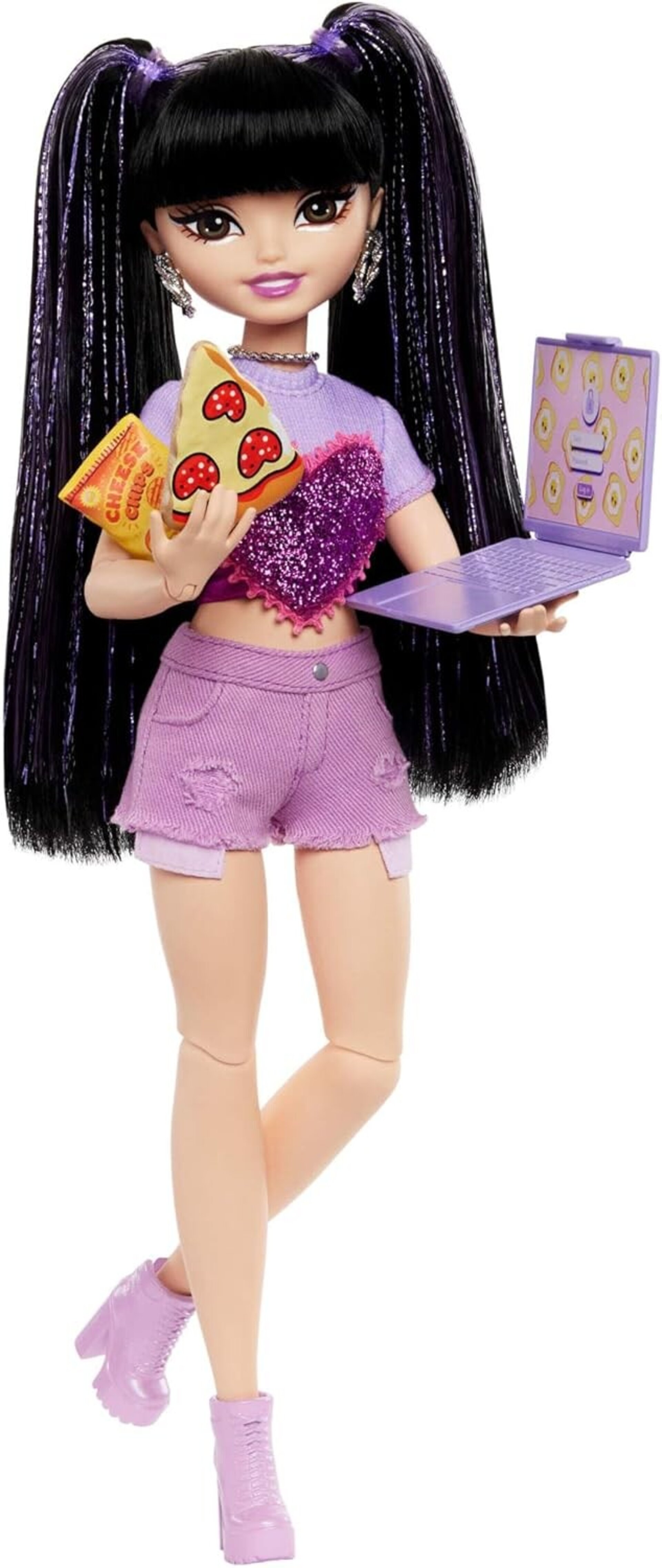 Barbie Dream Besties Renee, Muñeca con coletas altas, shorts morados - 5