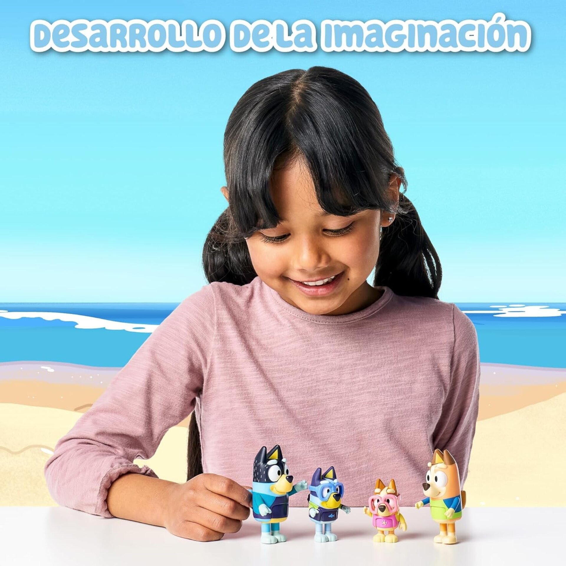 Bluey - Pack 4 Figuras Playa, Figuras articuladas Familia preparados para IR a l - 3