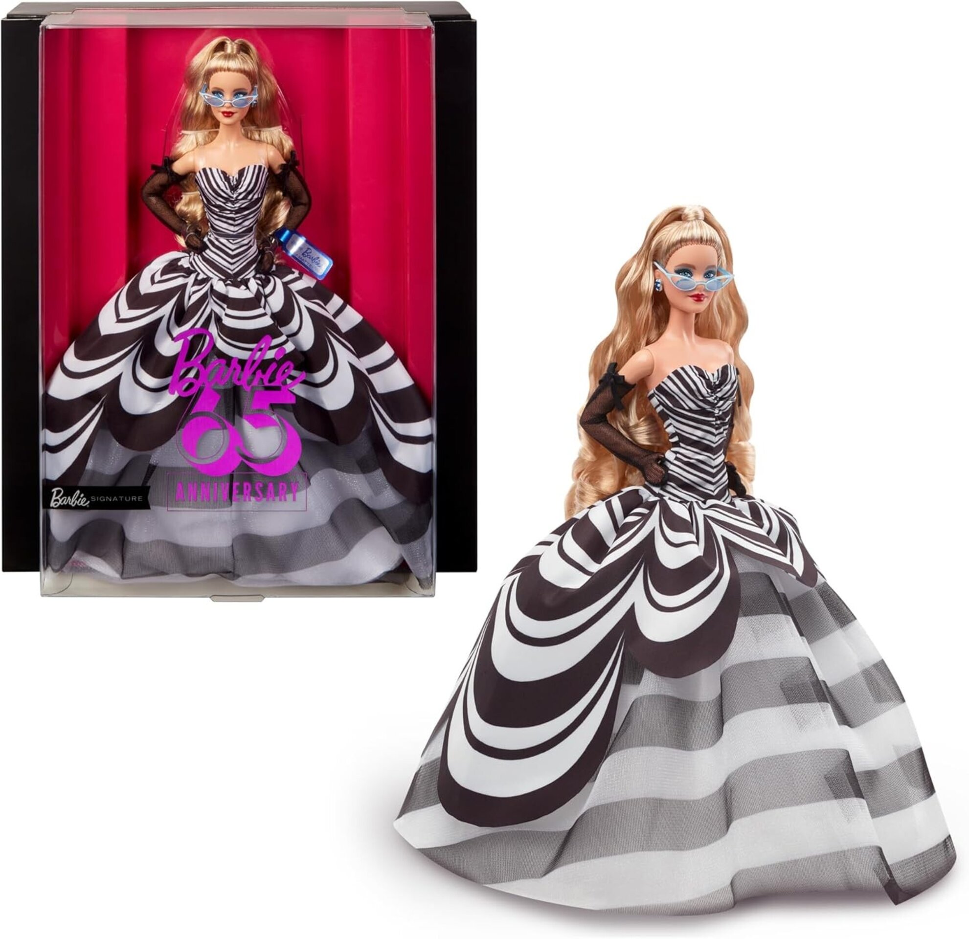 Barbie Signature 65 Aniversario Muñeca Rubia con Vestido de Rayas Blancas - 8