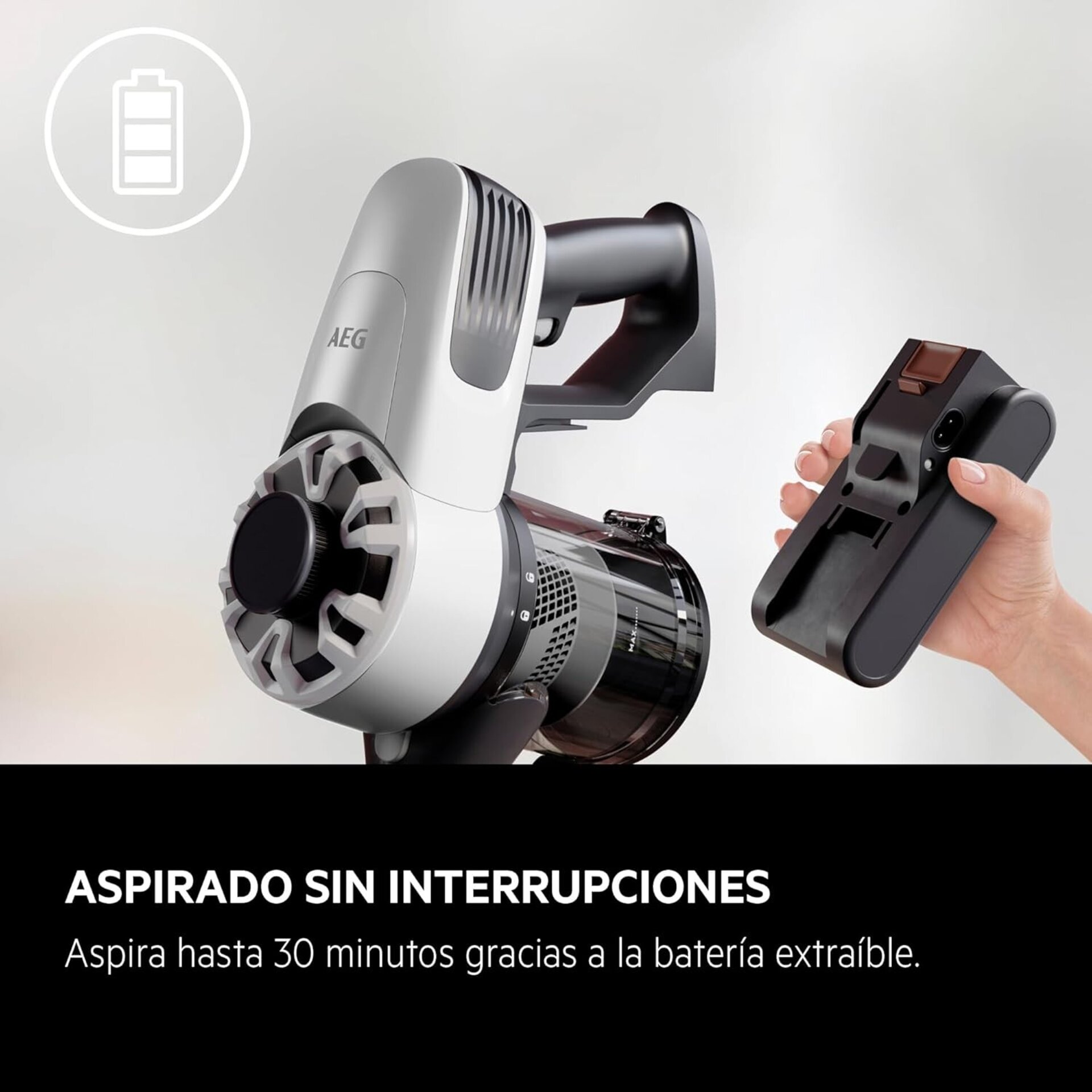 AEG AP31CB18IW Aspiradora Sin Cable, 18 V, Autonomía de 30 min, Limpieza Sensill - 9