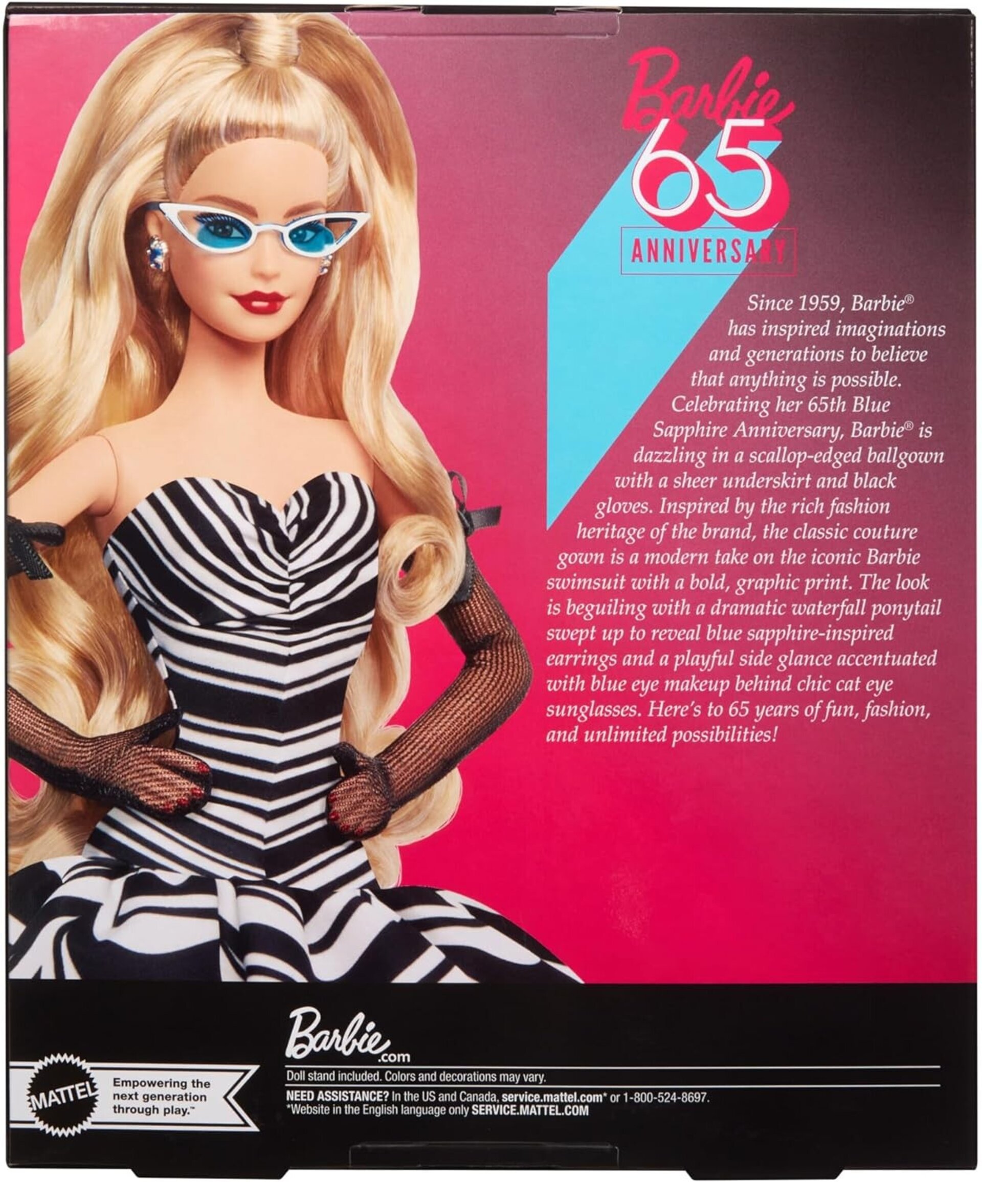 Barbie Signature 65 Aniversario Muñeca Rubia con Vestido de Rayas Blancas y Negr - 6