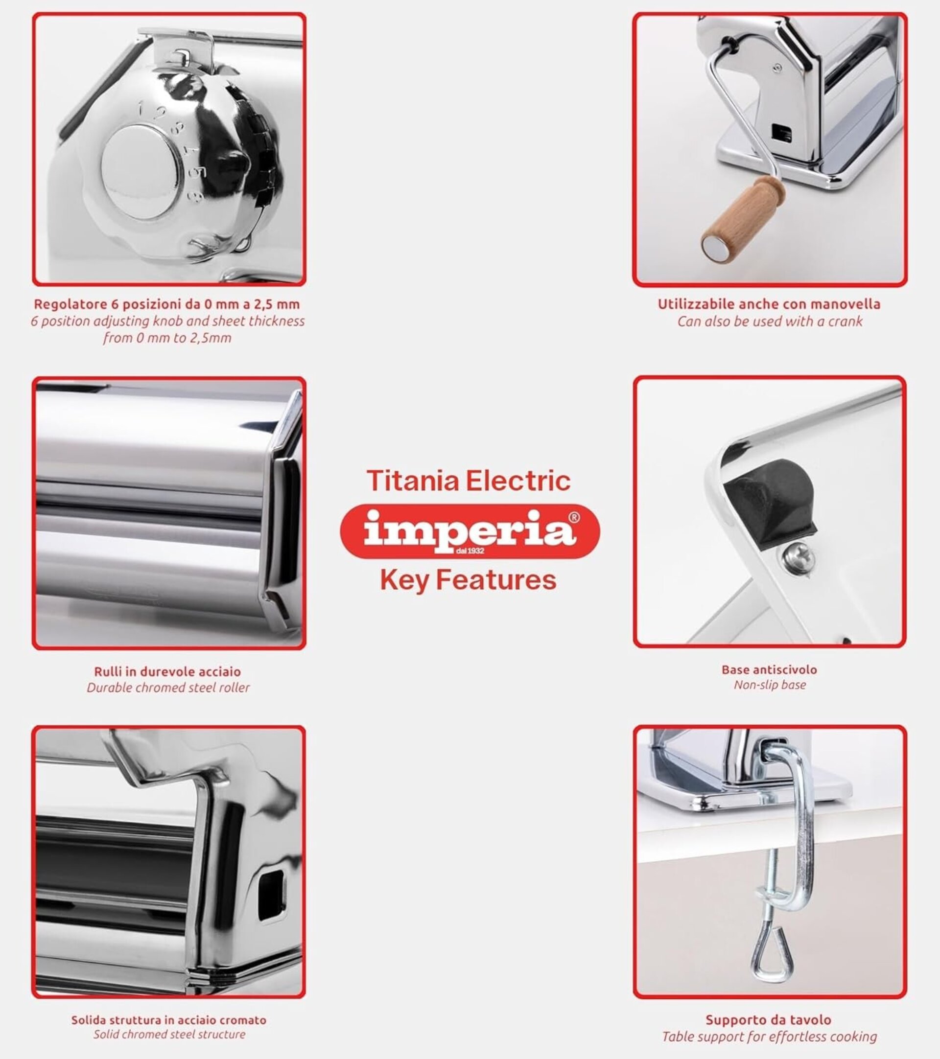 Imperia Titania Electric. Máquina de pasta con motor eléctrico de 65w. Made - 3