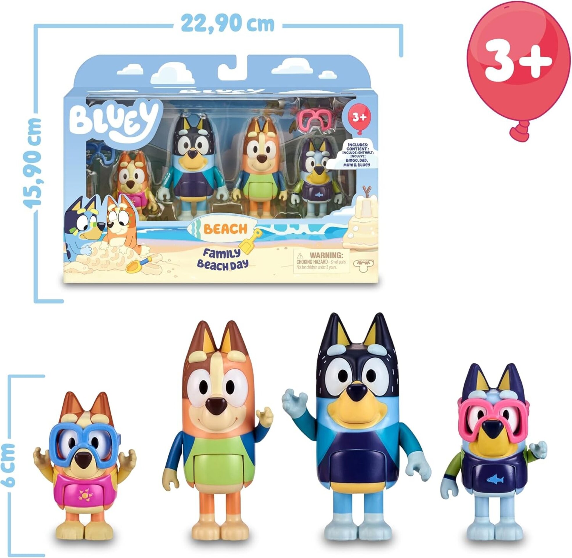 Bluey - Pack 4 Figuras Playa, Figuras articuladas Familia preparados para IR a l - 2