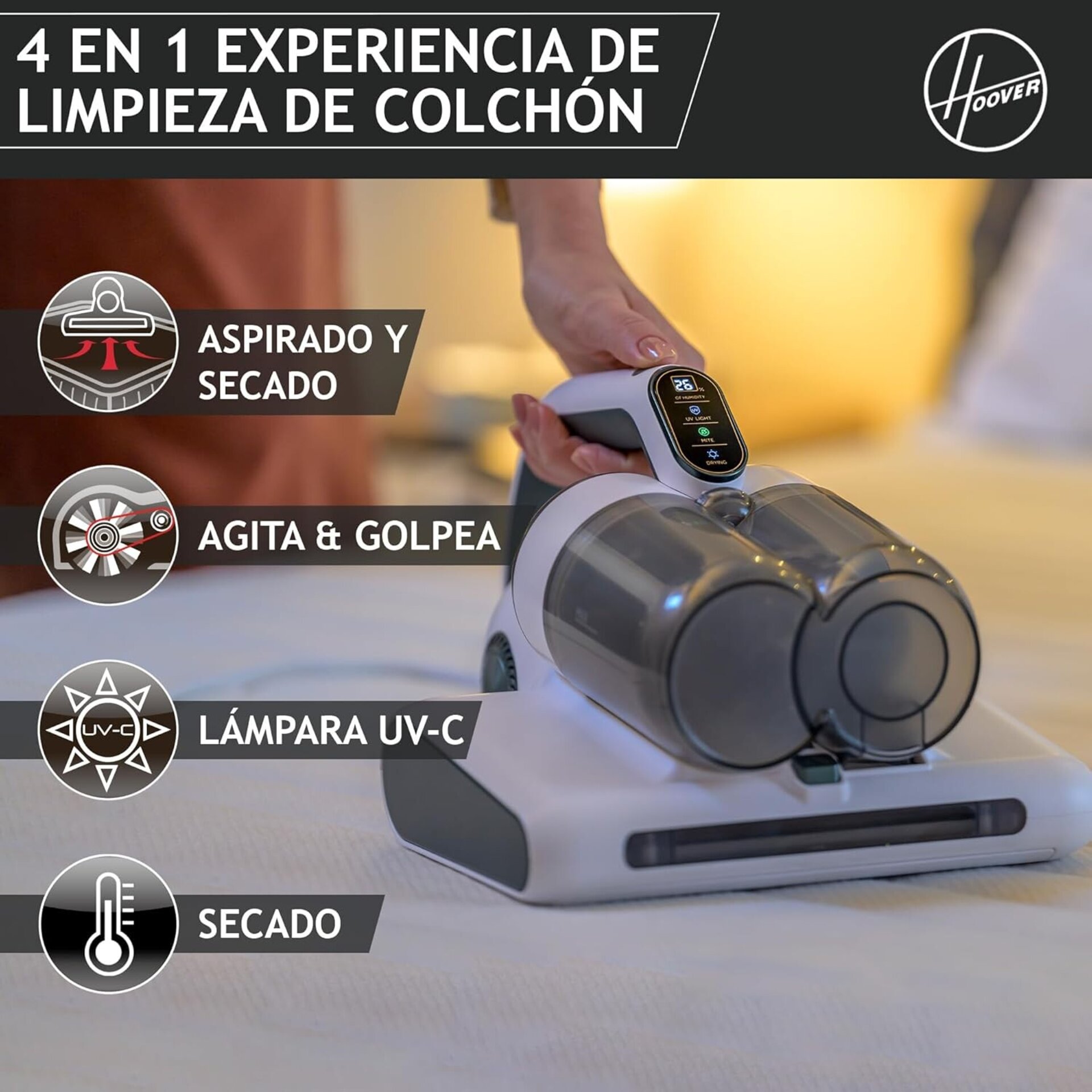 HOOVER Ultravortex 2.0 Aspirador de Mano Especial Colchones con Sensor de Polvo, - 10