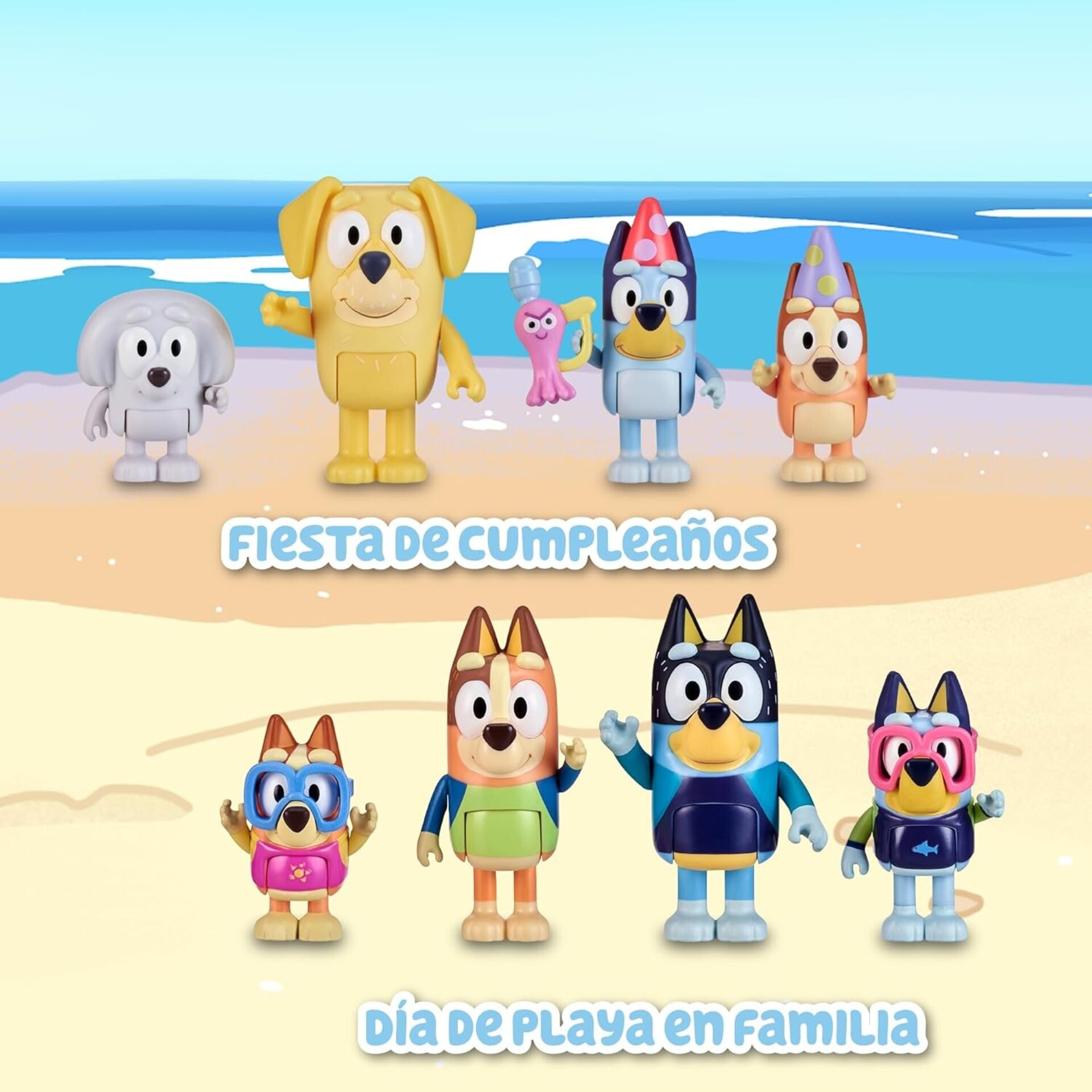 Bluey - Pack 4 Figuras Playa, Figuras articuladas Familia preparados para IR a l - 6