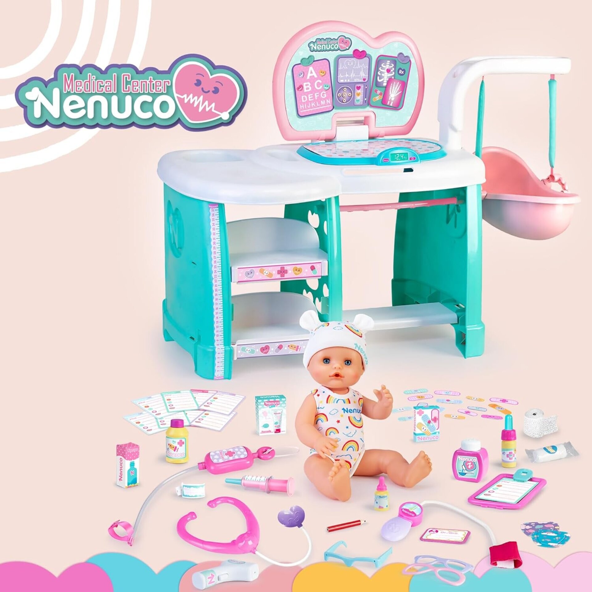 NENUCO Centro Médico, Muñeco Bebé de 35 cm y Cuerpo Duro, 20 Accesorios Realista - 7