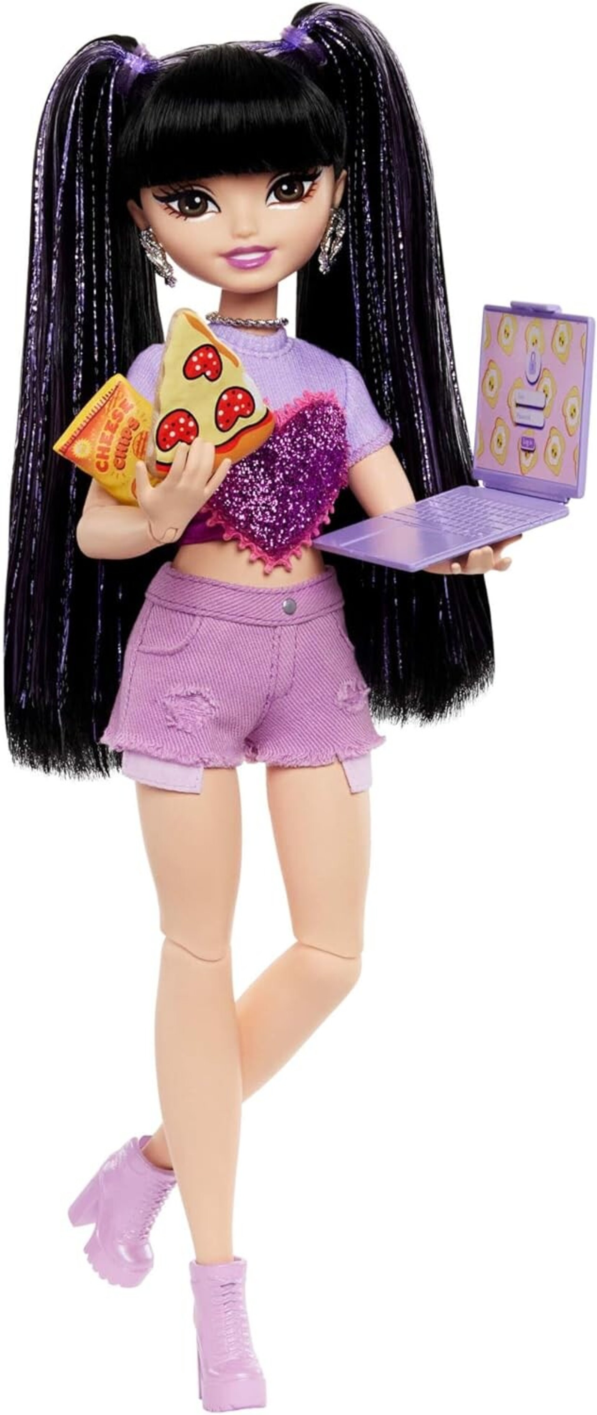 Barbie Dream Besties Renee, Muñeca con coletas altas, shorts morados y camiseta - 5