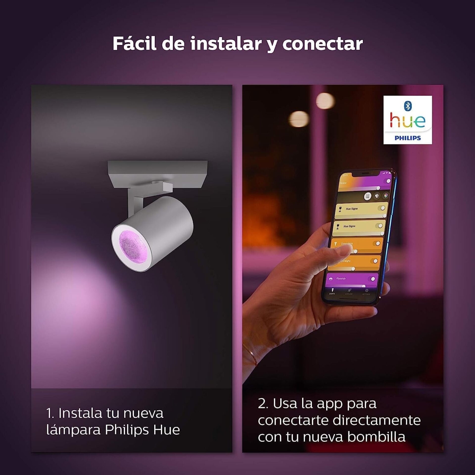 Philips Hue - Lámpara LED inteligente Argenta, 5.7W-350 lúmens - 5