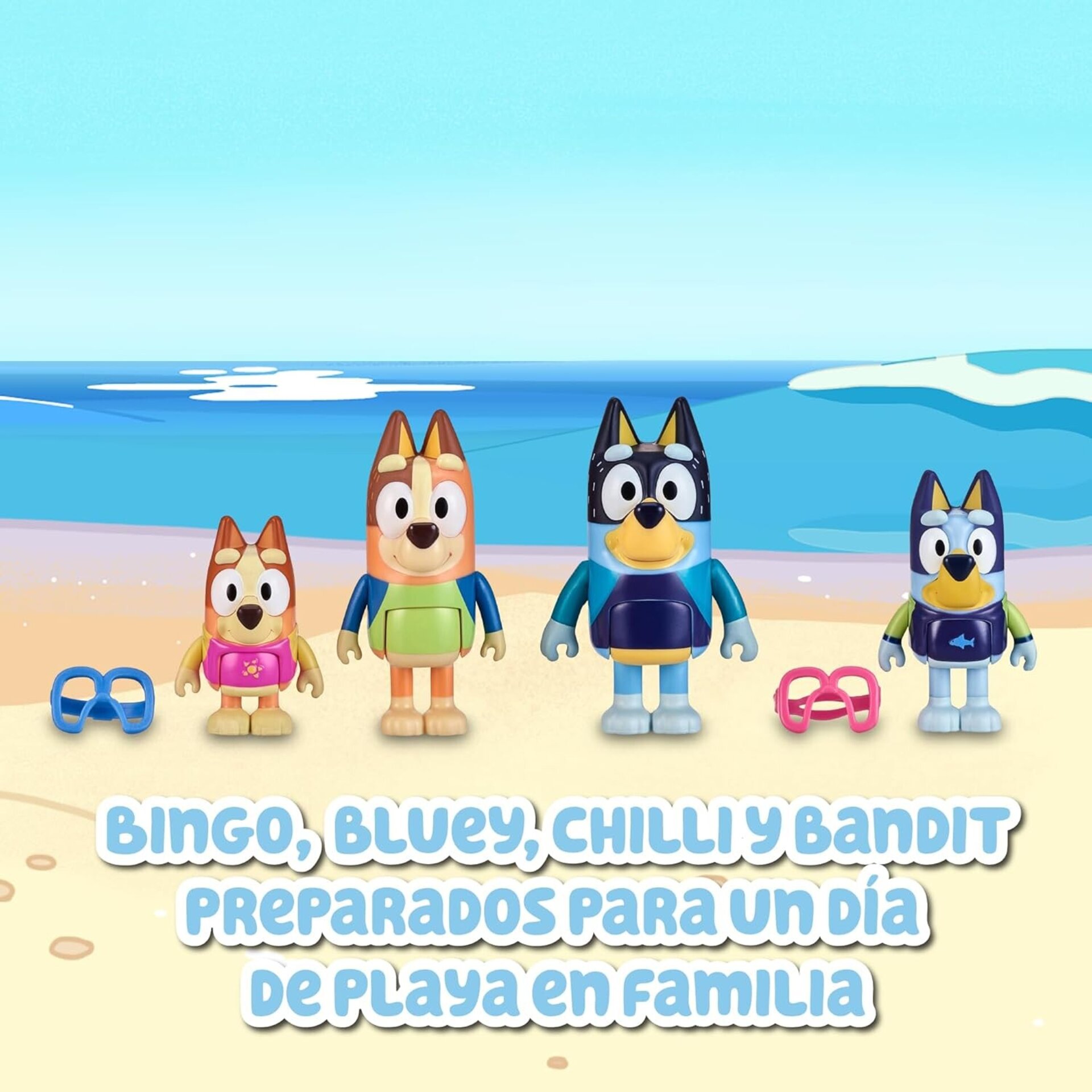 Bluey - Pack 4 Figuras Playa, Figuras articuladas Familia preparados para IR a l - 4