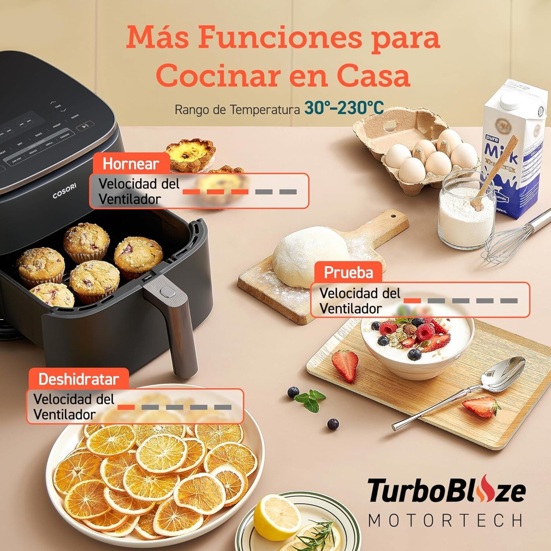 COSORI Freidora de Aire Turbo Blaze™ 6L, Air Fryer 46% Más Rápida con Motor DC, - 3