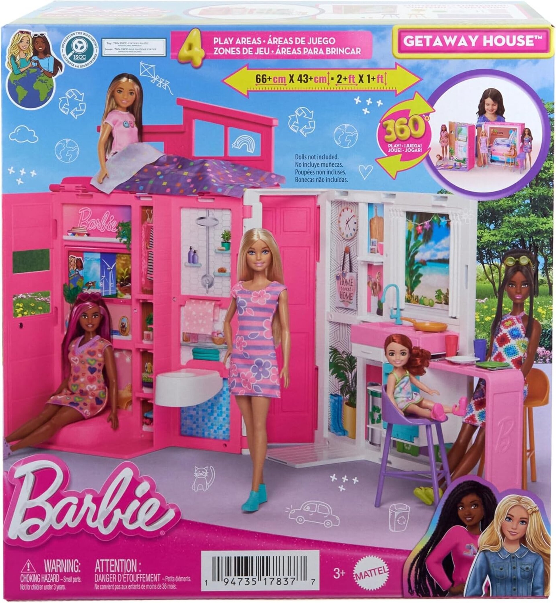 Barbie Apartamento 4 estancias Casa de muñecas Plegable con Muebles y Accesorios - 6