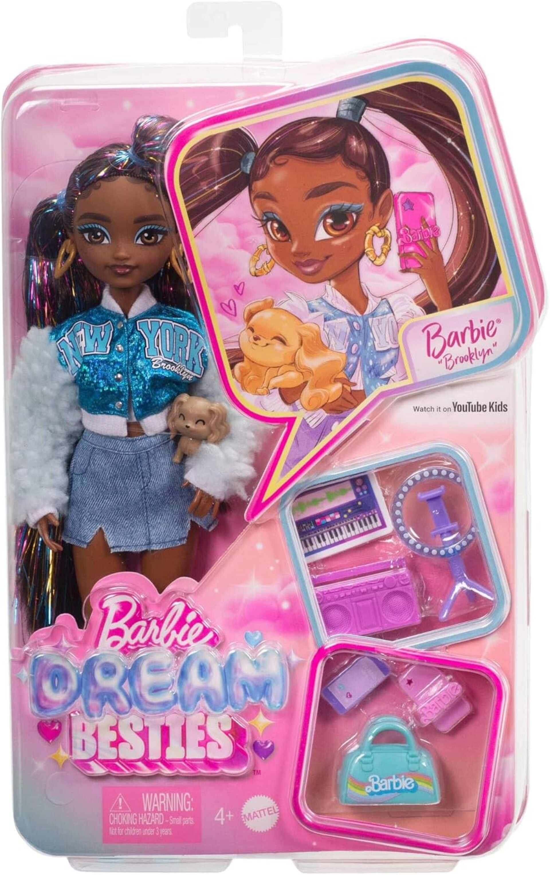 Barbie Dream Besties Brooklyn, Muñeca con coletas, falda vaquera y chaqueta beis - 6