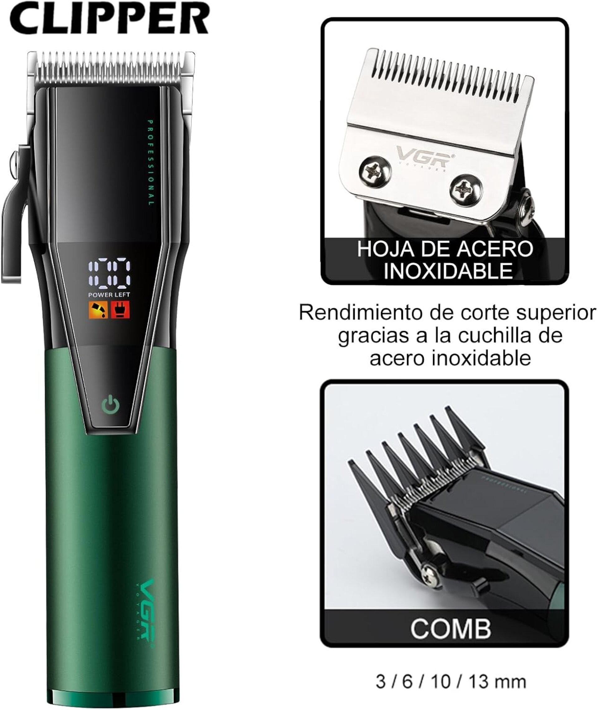 VGR Cortapelos profesional para hombres.con cable inalámbrico - 3